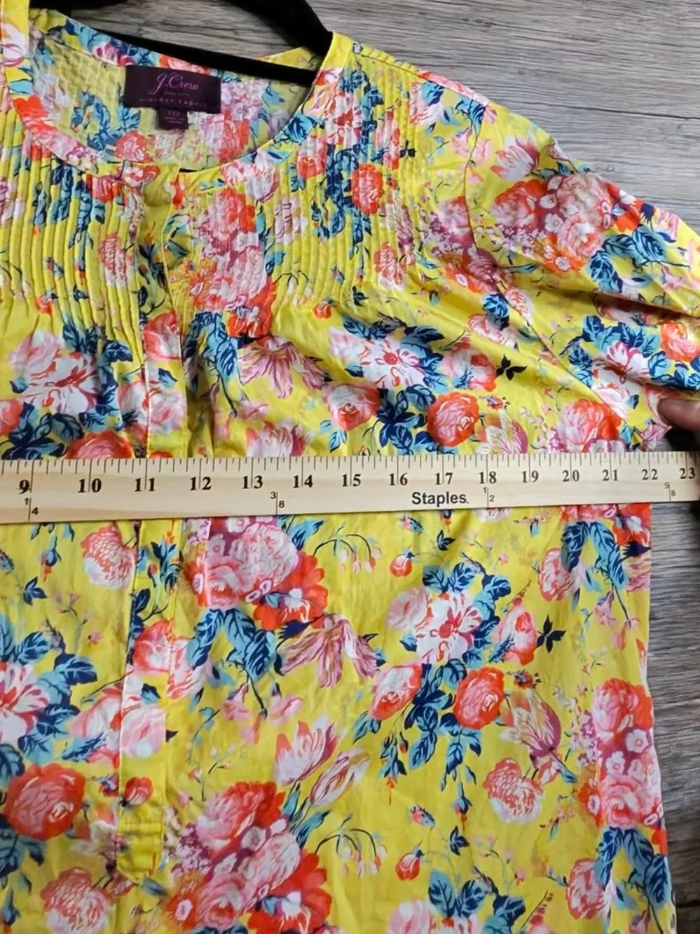 J. Crew Yellow Floral Pintuck Long-Sleeve Blouse